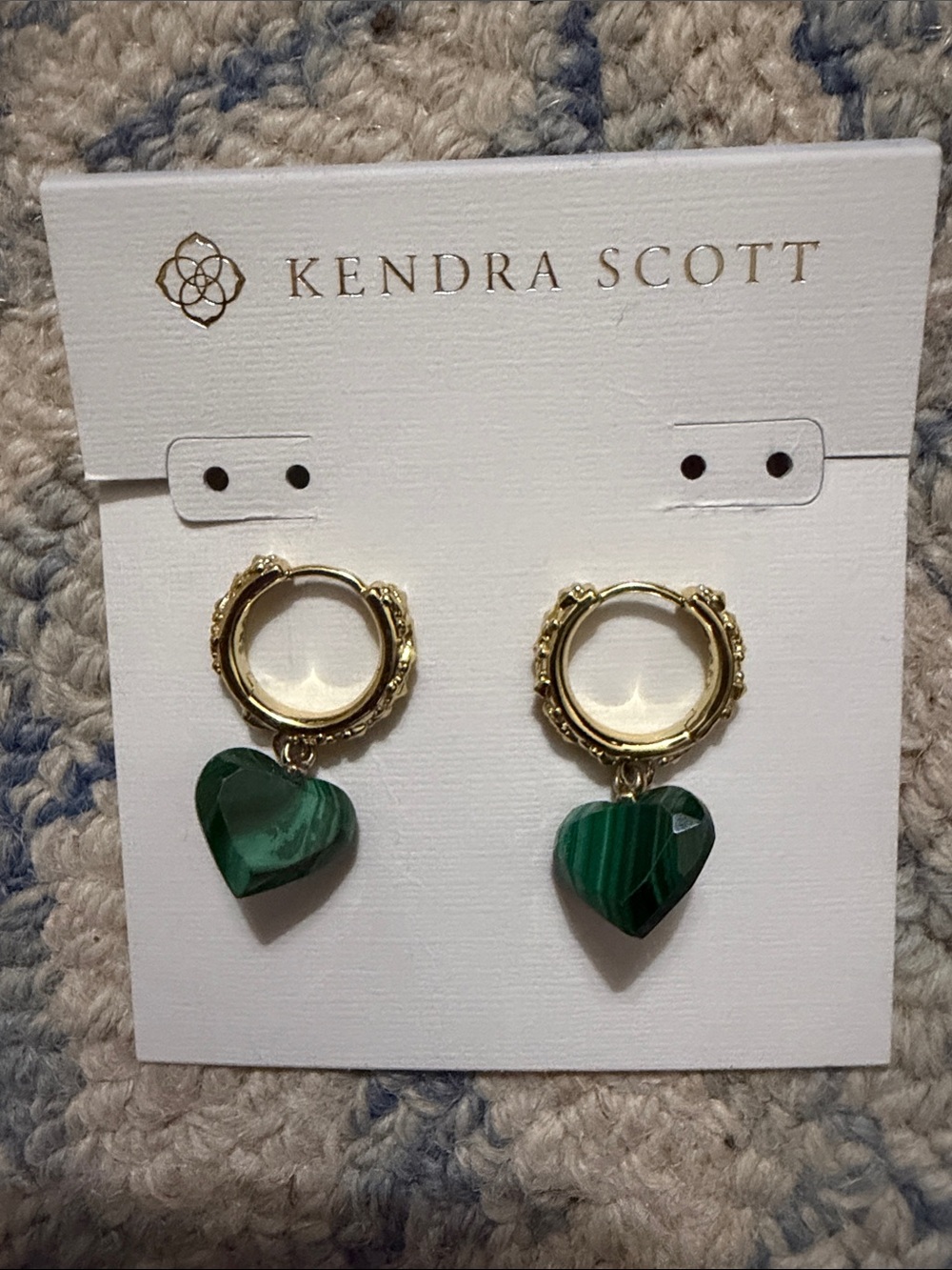 Kendra Scott Gold Hoop Earrings with Green Heart Drops